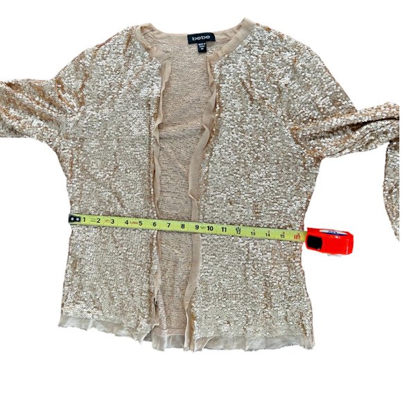 Vintage BeBe Gold Sequined Long Sleeved Open Cardigan Size M - Picture 7 of 8
